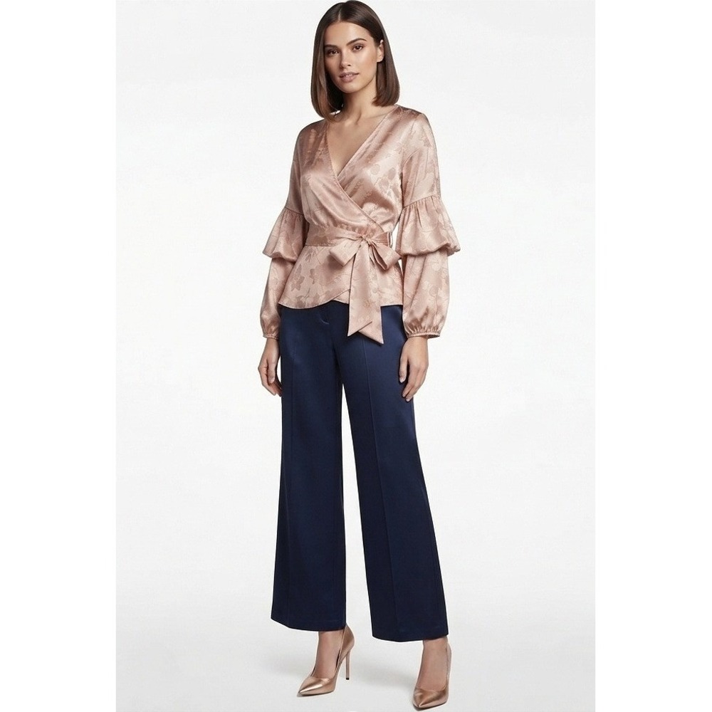 NWT Anthropologie WAYF Y2K Satin Floral Wrap Top Women Size S Champagne Pink